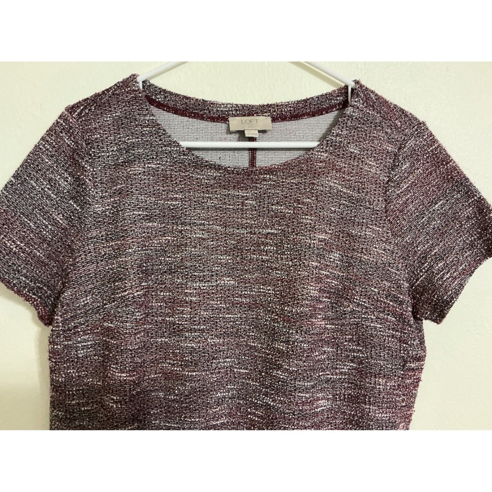 LOFT Textured Knit Short Sleeve Crew Neck Casual Dress LP